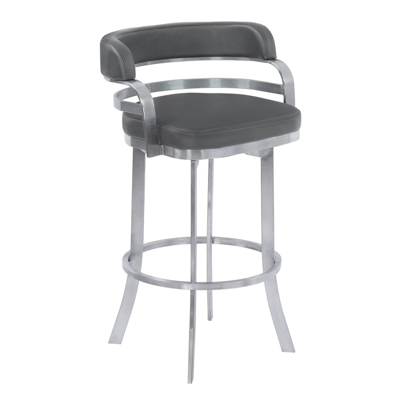 38" Gray Brushed Stainless Steel Bar Height Swivel Full Back Bar Chair By Homeroots