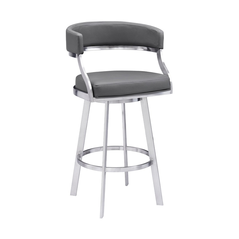 38" Gray Faux Leather And Iron Swivel Counter Height Bar Chair By Homeroots