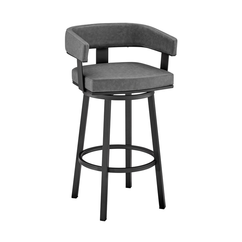 38" Gray Faux Leather And Iron Swivel Low Back Bar Height Chair By Homeroots