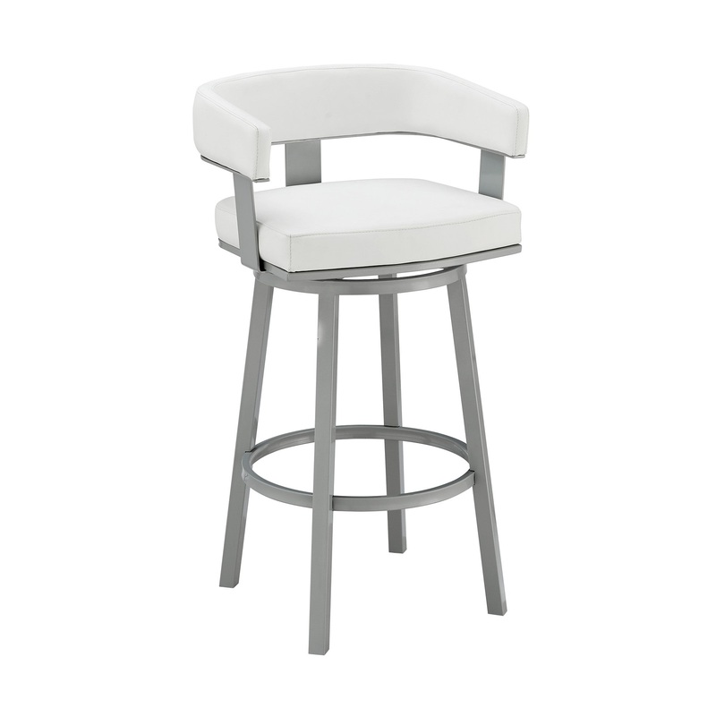 38" White Faux Leather And Iron Swivel Low Back Bar Height Chair By Homeroots
