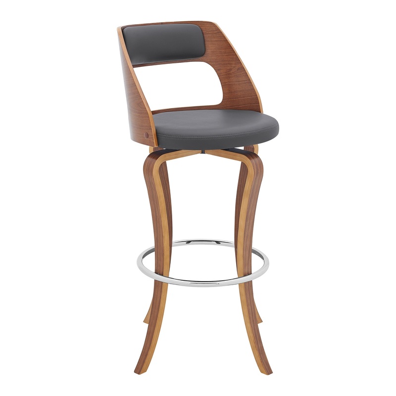 39" Gray And Brown Faux Leather Swivel Bar Height Chair With Footrest By Homeroots