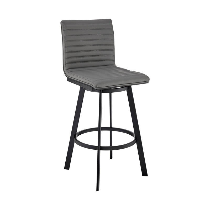 39" Gray Faux Leather And Iron Swivel Counter Height Bar Chair By Homeroots