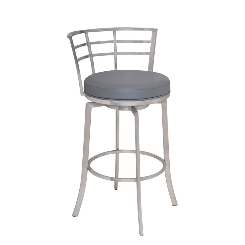 39" Gray Faux Leather And Iron Swivel Low Back Bar Height Chair By Homeroots