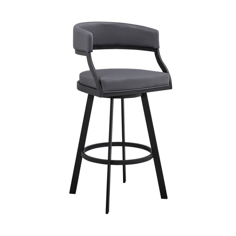 39" Grey Faux Leather And Iron Swivel Low Back Bar Height Chair By Homeroots