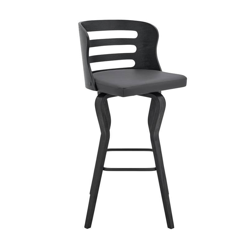 39" Matte Black And Gray Bar Height Swivel Full Back Bar Chair By Homeroots