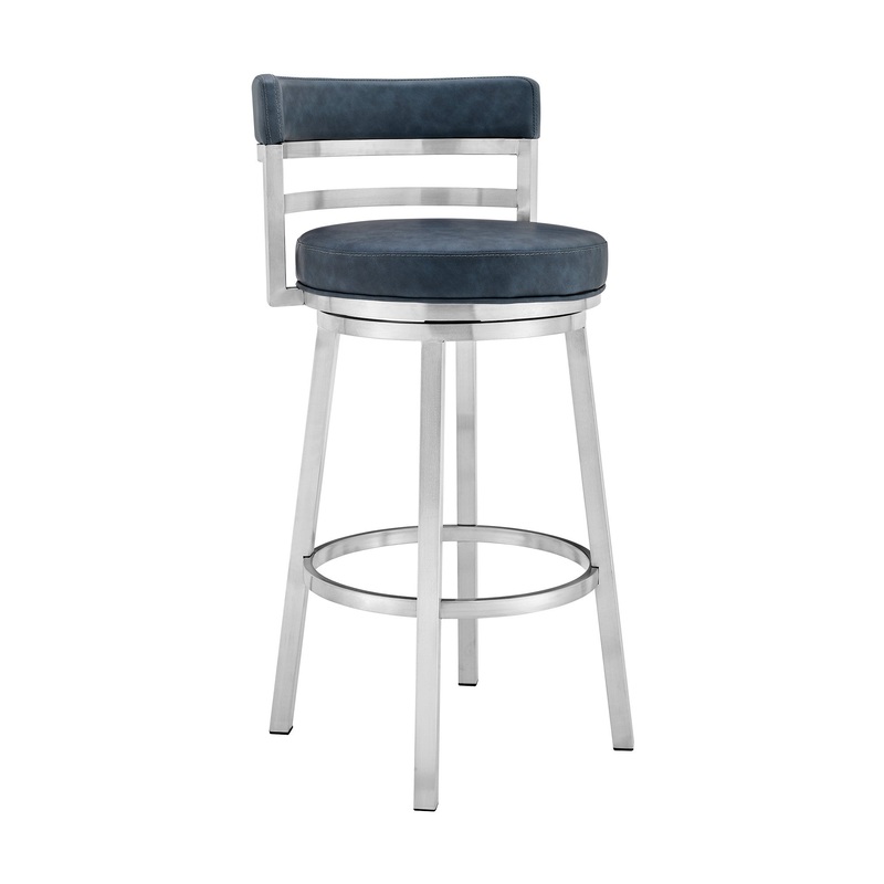 40" Blue Faux Leather And Iron Swivel Low Back Bar Height Chair By Homeroots