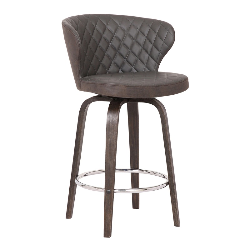 40" Brown Faux Leather And Iron Swivel Bar Height Chair By Homeroots
