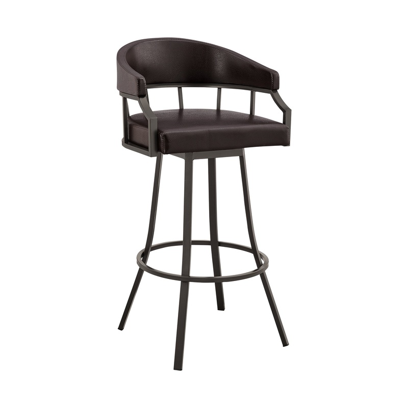 40" Brown Faux Leather And Iron Swivel Low Back Bar Height Chair By Homeroots