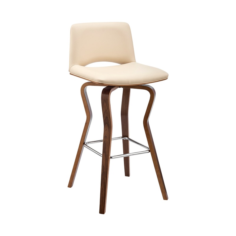 40" Cream Faux Leather And Manufactured Wood Swivel Low Back Bar Height Chair By Homeroots