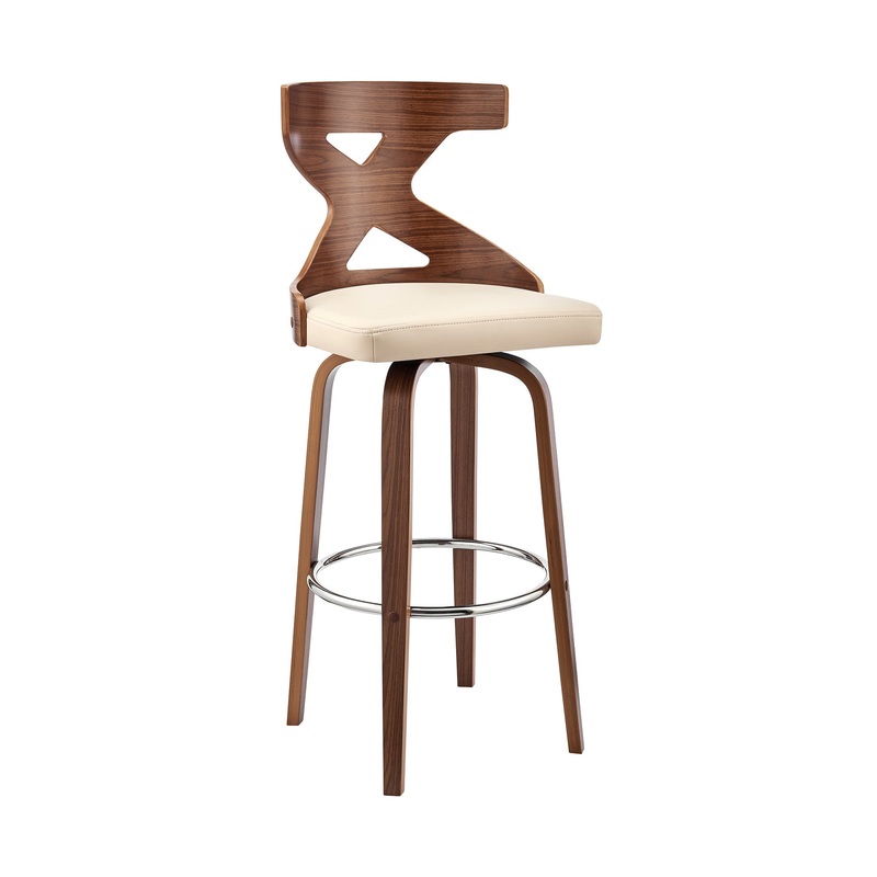 40" Cream Faux Leather And Wood Swivel Counter Height Bar Chair By Homeroots