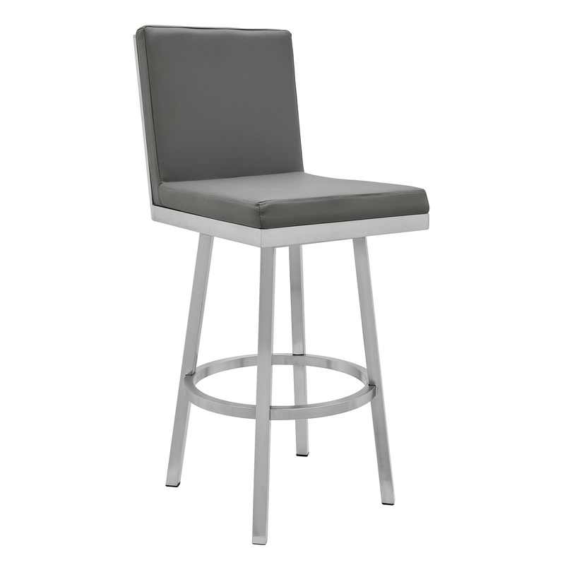 40" Gray Faux Leather And Iron Swivel Counter Height Bar Chair By Homeroots
