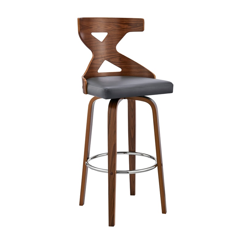 40" Gray Faux Leather And Solid Manufactured Wood Swivel Counter Height Bar Chair By Homeroots
