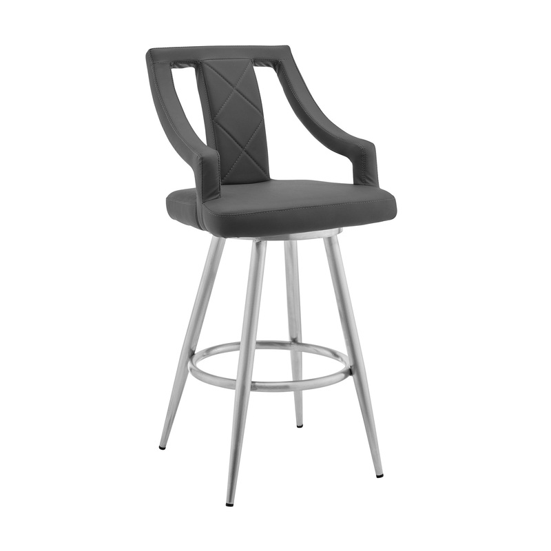 41" Gray Faux Leather And Iron Swivel Counter Height Bar Chair By Homeroots