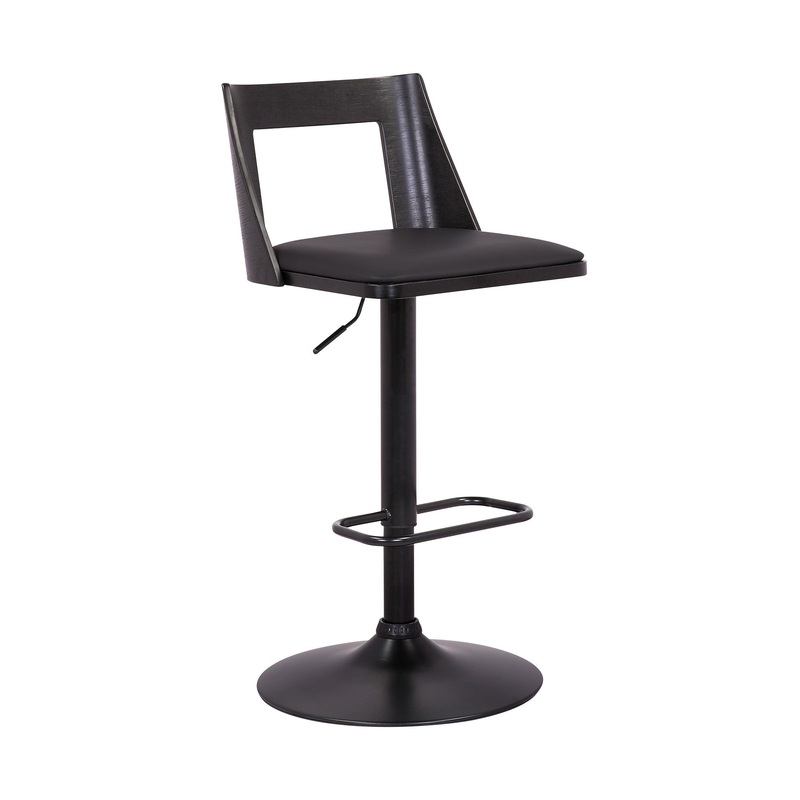 42" Black Faux Leather And Iron Swivel Adjustable Height Bar Chair By Homeroots