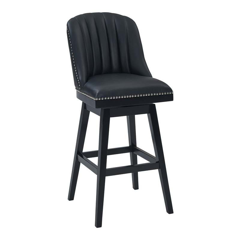 42" Black Faux Leather And Solid Wood Swivel Bar Height Chair By Homeroots