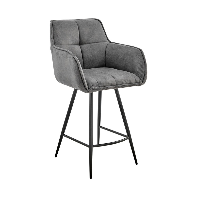 42" Charcoal Gray Microfiber Iron Bar Height Chair By Homeroots
