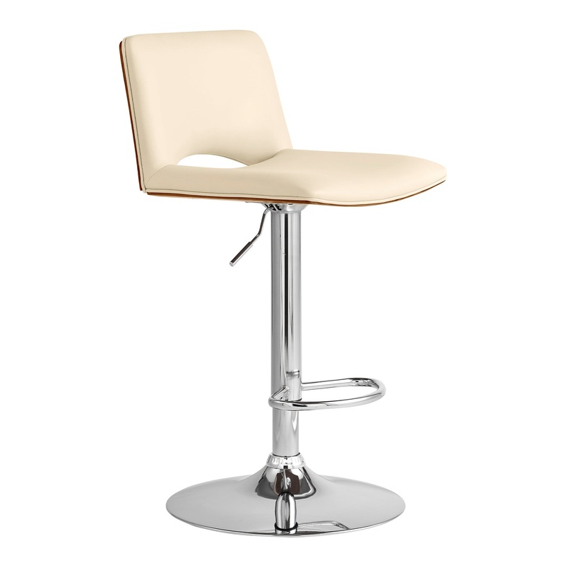 42" Cream Faux Leather And Manufactured Wood Swivel Low Back Adjustable Height Bar Chair By Homeroots
