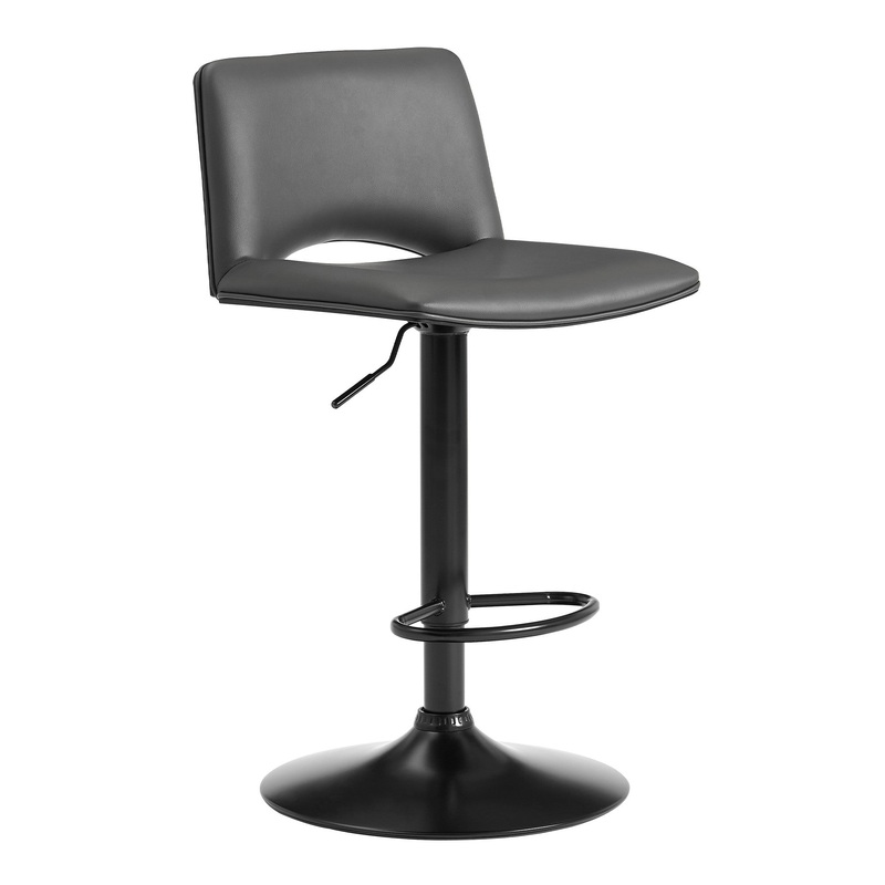 42" Gray Faux Leather And Iron Swivel Low Back Adjustable Height Bar Chair By Homeroots