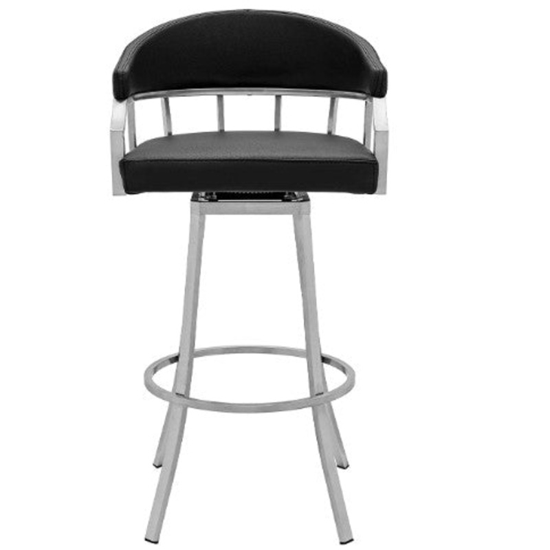 43" Vintage Black Faux Leather And Iron Low Back Bar Height Chair By Homeroots