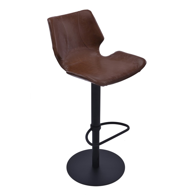 43" Vintage Coffee Faux Leather And Iron Swivel Adjustable Height Bar Chair By Homeroots