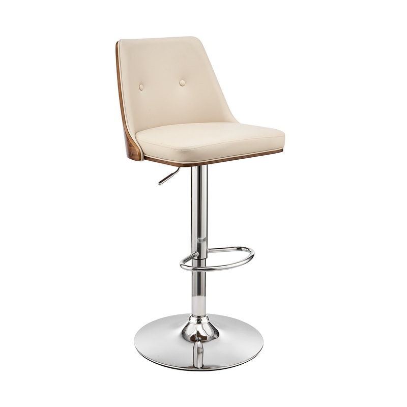 44" Cream Faux Leather And Iron Swivel Adjustable Height Bar Chair By Homeroots