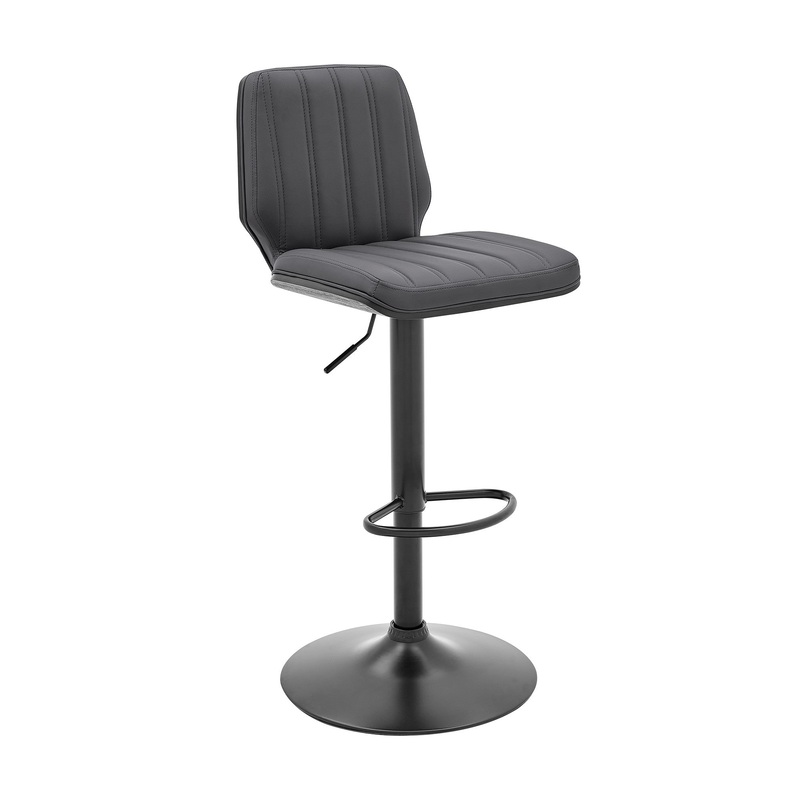 44" Gray Faux Leather And Iron Swivel Adjustable Height Bar Chair By Homeroots