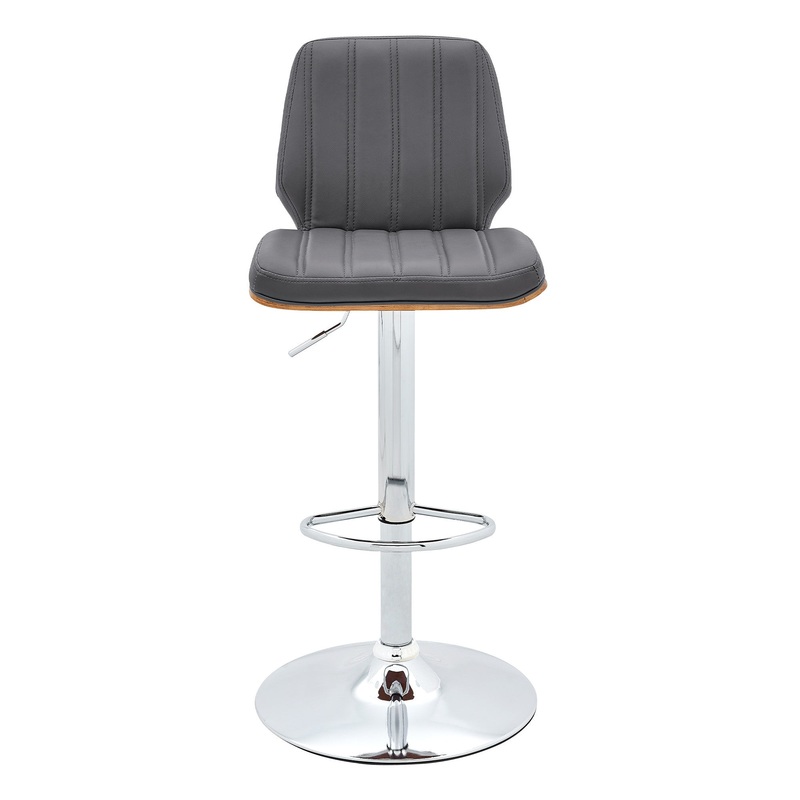 44" Gray Faux Leather And Manufactured Wood Swivel Adjustable Height Bar Chair By Homeroots