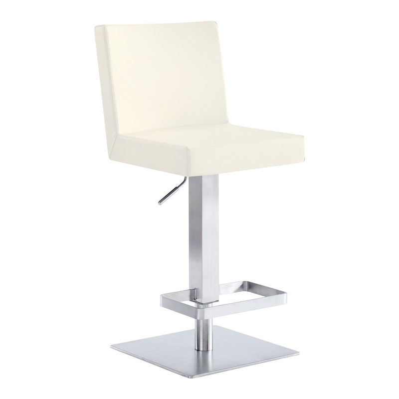 44" White Faux Leather And Iron Swivel Adjustable Height Bar Chair By Homeroots
