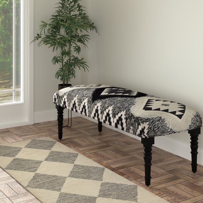 47" Black And White Black Leg Southwest Upholstered Bench By Homeroots
