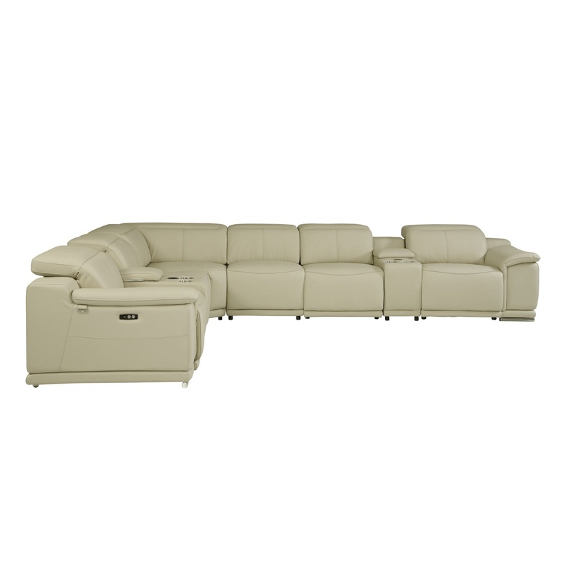 Beige Italian Leather Power Reclining L Shaped Eight Piece Corner Sectional With Console By Homeroots