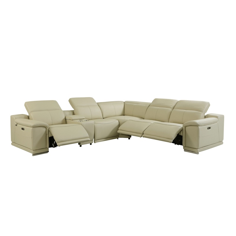 Beige Italian Leather Power Reclining L Shaped Six Piece Corner Sectional With Console By Homeroots