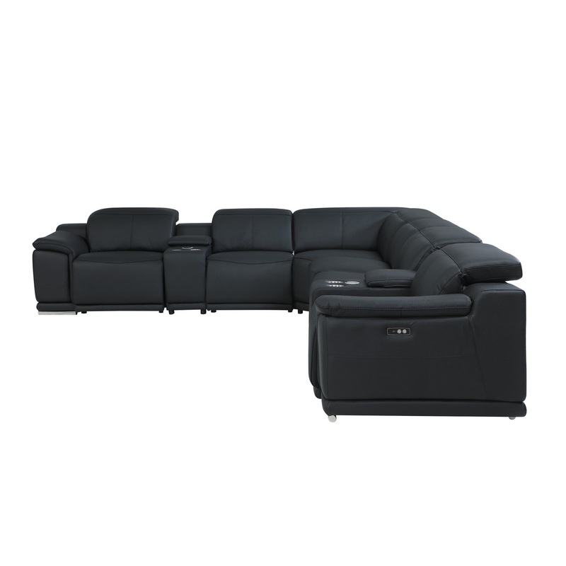 Black Italian Leather Power Reclining L Shaped Eight Piece Corner Sectional With Console By Homeroots
