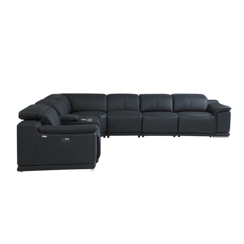 Black Italian Leather Power Reclining L Shaped Seven Piece Corner Sectional With Console By Homeroots