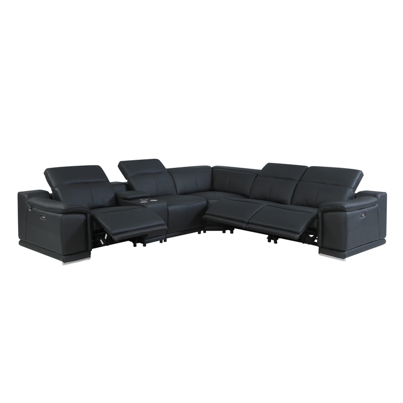 Black Italian Leather Power Reclining L Shaped Six Piece Corner Sectional With Console By Homeroots