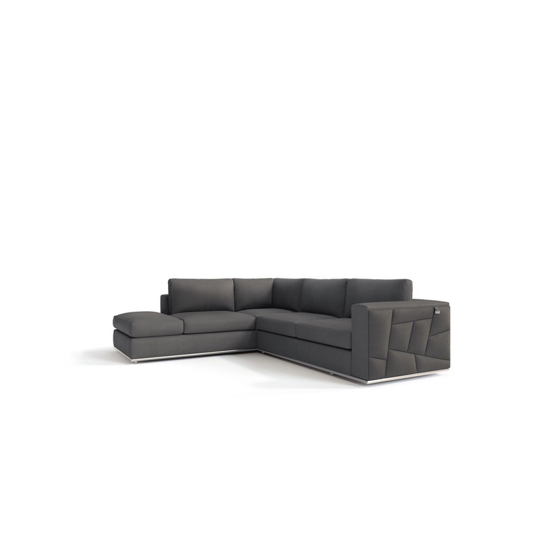 Dark Gray Deco Tufted Italian Leather Modular L Shaped Two Piece Corner Sectional By Homeroots