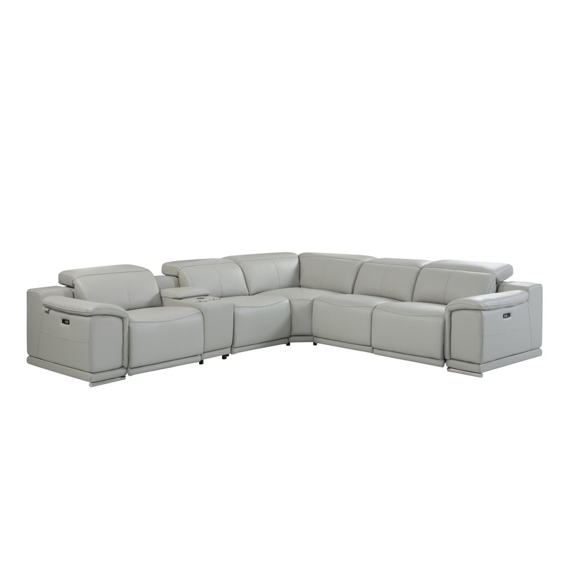 Italian Leather Power Reclining L Shaped Six Piece Corner Sectional With Console By Homeroots