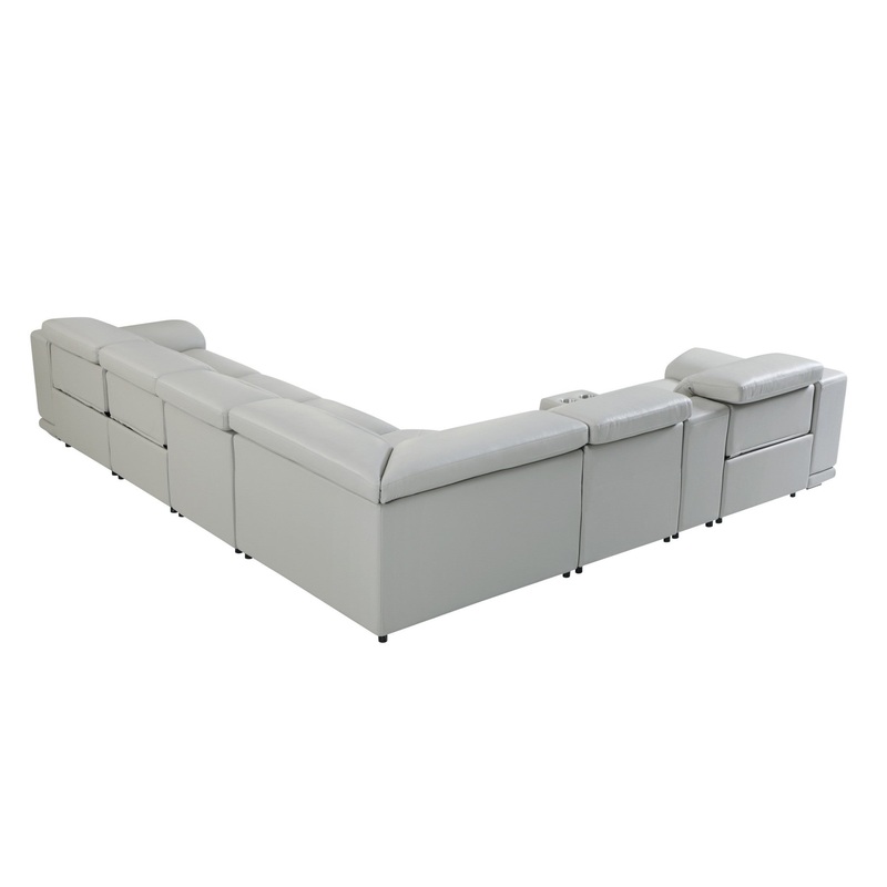 Light Gray Italian Leather Power Reclining L Shaped Seven Piece Corner Sectional With Console By Homeroots
