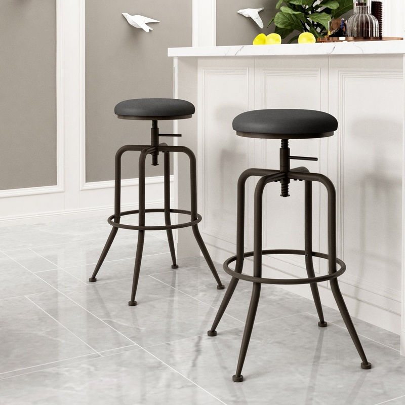 Set Of Two 30" Brown And Black Steel Swivel Backless Bar Chairs With Footrest By Homeroots