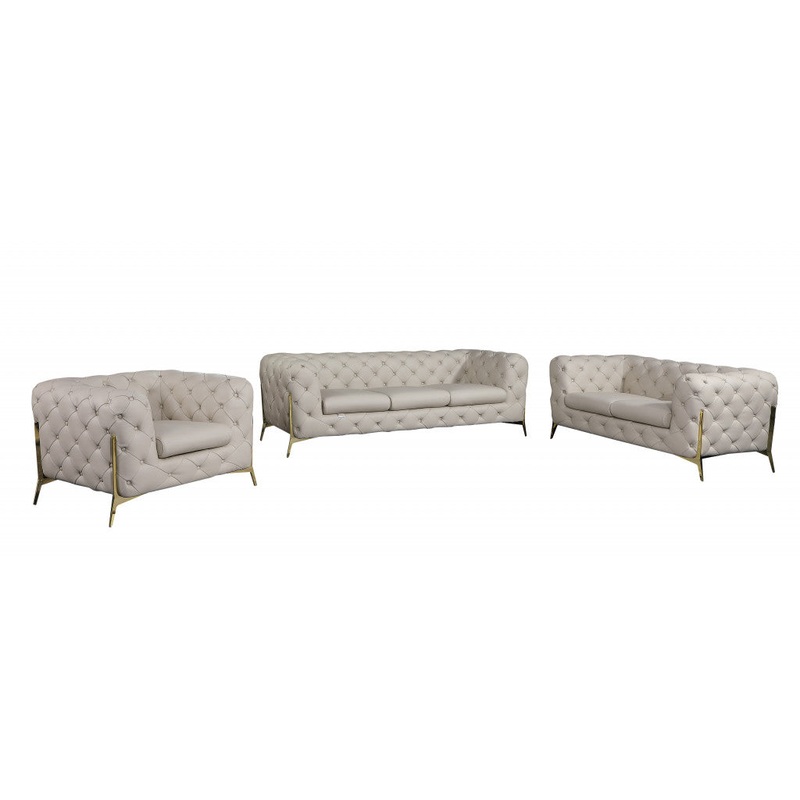 Three Piece Beige Italian Leather Six Person Seating Set By Homeroots