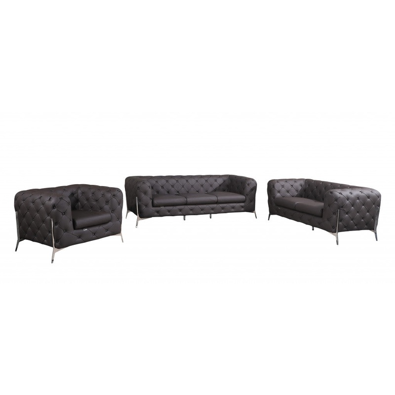 Three Piece Brown Italian Leather Six Person Seating Set By Homeroots