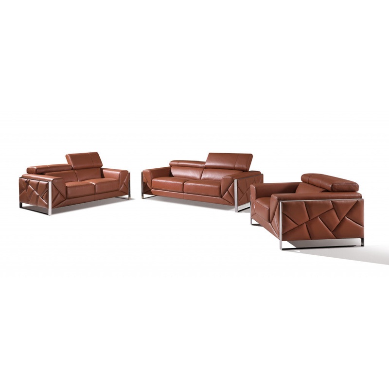Three Piece Camel Italian Leather Six Person Seating Set By Homeroots