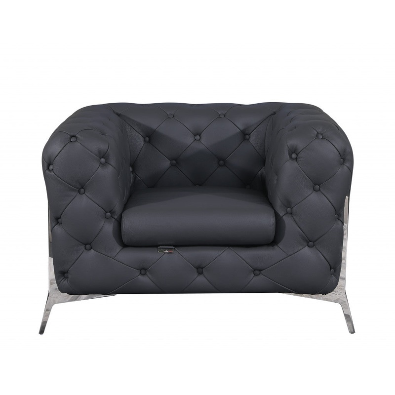 Three Piece Dark Gray Italian Leather Five Person Seating Set By Homeroots