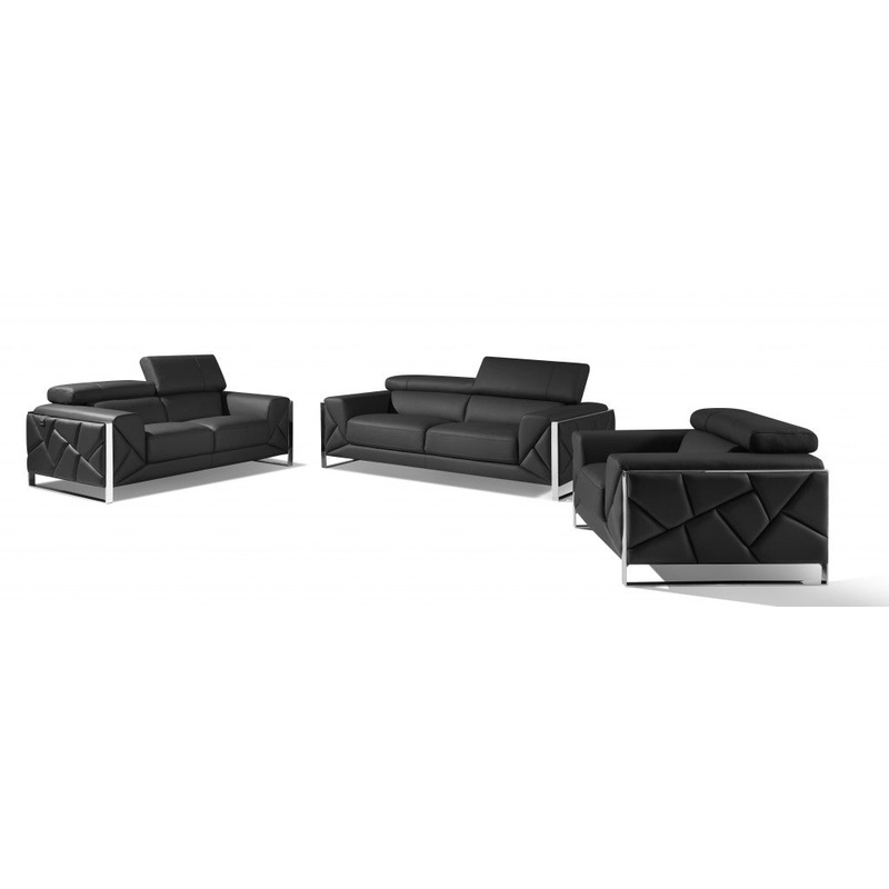 Three Piece Dark Gray Italian Leather Six Person Seating Set By Homeroots
