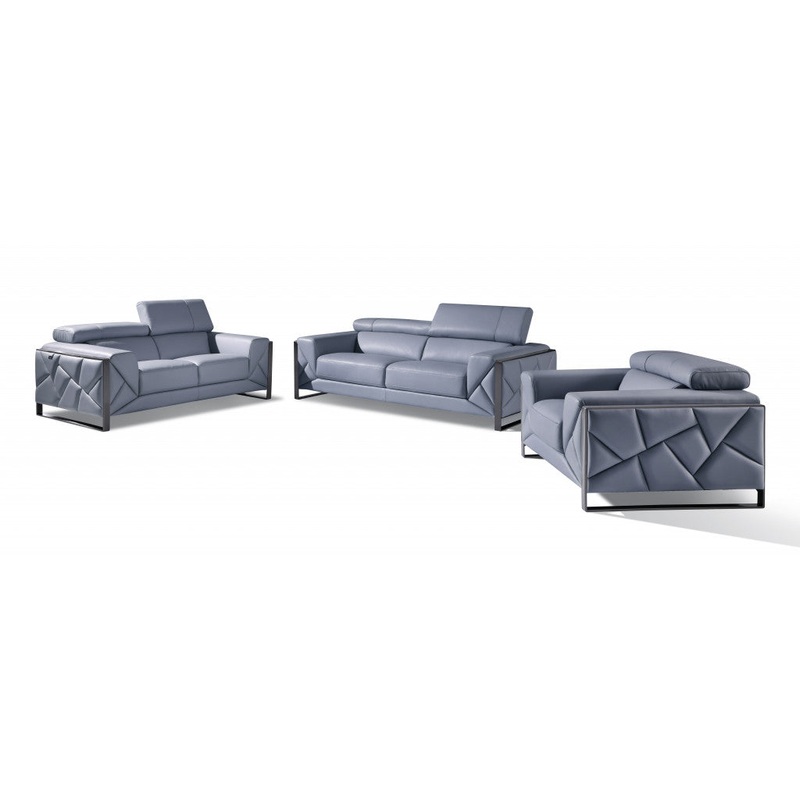 Three Piece Light Blue Italian Leather Six Person Seating Set By Homeroots