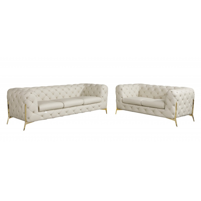 Two Piece Beige Italian Leather Five Person Seating Set By Homeroots