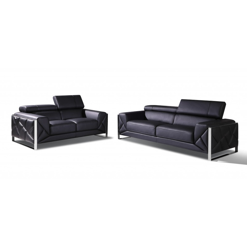 Two Piece Black Italian Leather Five Person Seating Set By Homeroots