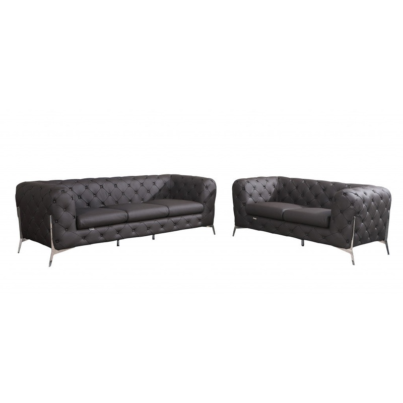 Two Piece Brown Italian Leather Five Person Seating Set By Homeroots