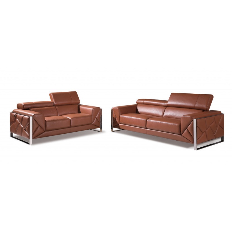 Two Piece Camel Italian Leather Five Person Seating Set By Homeroots
