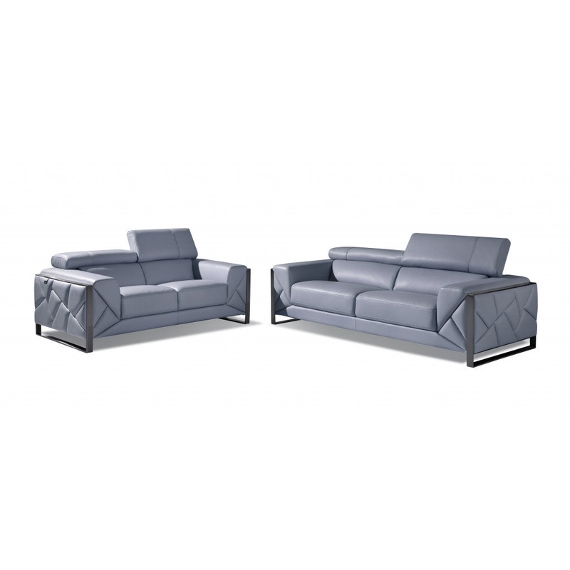 Two Piece Light Blue Italian Leather Five Person Seating Set By Homeroots