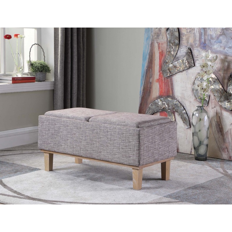 17" Wood Brown And Gray Upholstered 100% Polyester Entryway Bench With Flip Top By Homeroots